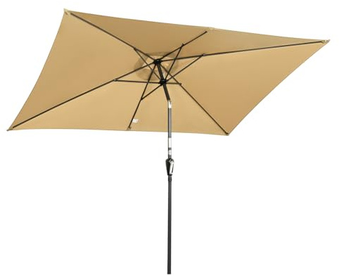 Angel Living Parasol de Jardin Extériur, 2 x 3 Rectangulaire Inclinable avec Manivelle, Toile Polyester, anti-UV pour balcon terrrasse et extérieur (Beige)
