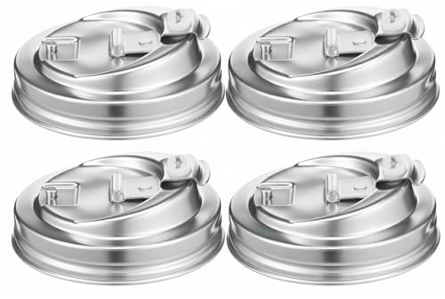 Striegro Mason Jar Lid, 1 Pack Stainless Steel Mason Jar Pour Spout Lid, Airtight Silicone Seal, Smooth Pour Wide Mouth - Silver, 3.39 Inch.