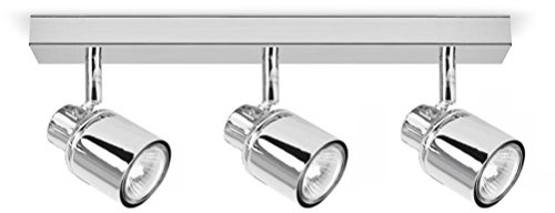 MiniSun | Modern 3 Way Polished Chrome IP44 Rated Adjustable Straight Bar Bathroom Ceiling Spotlight | Bathroom & Home Essential | Complete with 3 x 5W Warm White GU10 LED Bulbs | Mains Wired