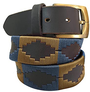 CARLOS DIAZ Herren Damen Premium Unisex Braunes Leder Bestickt Designer Polo Gürtel (95 cm/ 36-38 Inches)