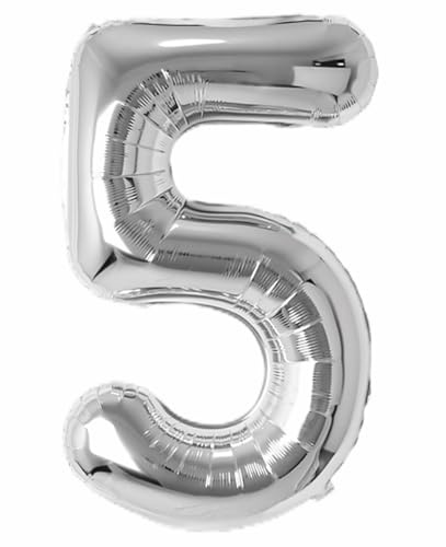 Folienballon Zahl 5 (Silber) von Trendario - XXL Riesenzahl 100cm Ballon - Helium Luftballons für Geburtstag, Partydeko, Hochzeit (Zahl 5, Silber)