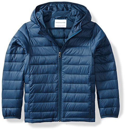 Amazon Essentials Boys' Lightweight Water-Resistant Packable Hooded Puffer Coat, Navy, Small