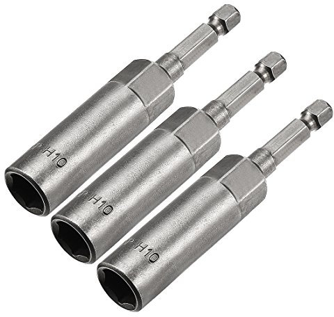 Sourcingmap 3 Pcs 1/4 Quick-Change Hex Shank 10mm Nut Setter Driver Drill Bit, 80mm Length, Metric No-Magnetic