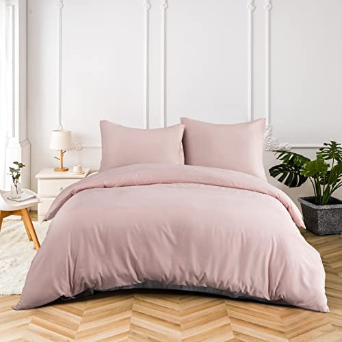 AYSW 16 Couleurs Sets de Housses de Couettes 220x240 cm Double Fermeture Éclair 3 Pièces Microfibre Brossée 100 Fils/cm² + 2 Taies d'oreiller 65x65 cm Rose Parure de Lit Adulte 2 Personnes