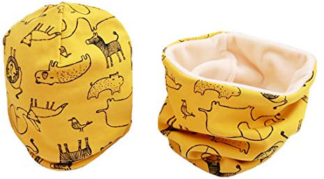 Boomly Baby Kinder Winter Beanie Mütze Hut Warm Loop Schal Set Baumwollschal Halsbänder Hut Velvet-Futter Nackenwärmer Schal Bandana Hut