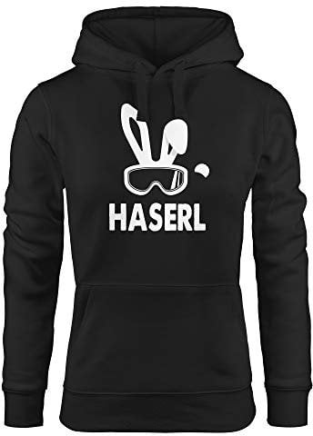 MoonWorks® Kapuzen Pullover Damen Ski-Haserl Ski-Hase Après Ski Party Ski-Fahrer Snowboard-Fahrer Hoodie Frauen schwarz XL