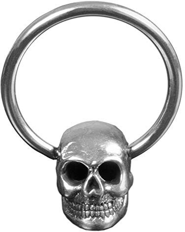 viva-adorno Vintage Piercing BCR Klemmring Chirurgenstahl mit Messing Totenkopf Z469, D5; 1,6x12mm