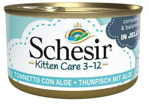 Schesir Cat Jelly Kitten Thunfisch mit Aloe Vera , Katzenfutter nass für Kätzchen in Gelee, 24 Dosen x 85 g