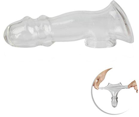 HKDFFC Transparenter Große Penis Extender Kondome mit Cockring, Wiederverwendbare TPE Pennis Manschette Männlichen Penisvergrößerung Penishülle Hülse Dick Dildo Erotik Sexspielzeug,Weiß