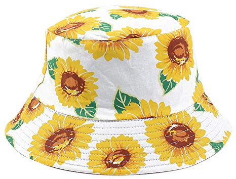 Umeepar Fischerhut Sonnenhut 2 in 1 Wendbares Sommerhut Hut for Damen Herren, Sonnenblumen Weiß