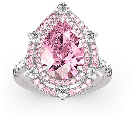 Jeulia Damen Ehering Halo Doppel Pear-Schliff Rosa Sterling Silber Ring Vorschlagsring mit Pink Stein für Frau Bestes Jubiläumsgeschenk Valentinstag mit Geschenkbox