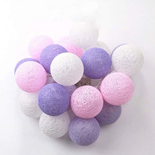 Guirlande lumineuse de Noël à Boules de Coton, DOTBUY Guirlande Lumineuse LED à Piles pour fête, Éclairage de Noël, mariage, décoration de jardin Pour intérieur (violet tricolore,3M/20LED)