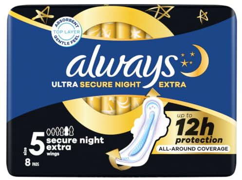 Always Ultra Sanitary Towels Secure Night (Size 5) Wings X8 Pads