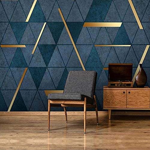 3D Vlies-Tapeten Fototapete Geometrische Zusammenfassung des blauen Goldes Wandbild Wandtapete Moderne Wanddeko Wohnzimmer Schlafzimmer Büro Flur 300x210 cm