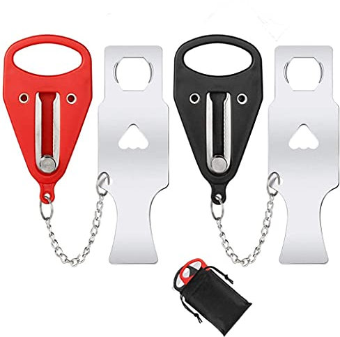 KAHEIGN 2 Pièces Serrure De Porte Portative, 2 Couleurs Serrure De Porte De Voyage Verrou De Confidentialité De Sécurité Antivol avec Sac De Rangement pour La Maison Hôtel Appartement École