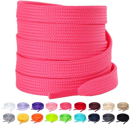 Olukssck 2 Paar Flache Schnürsenkel, 10 mm breite Reißfeste Schuhbänder für Sneakers, Sportschuhe, Turnschuhe, Freizeitschuhe, Hot Pink, 80cm