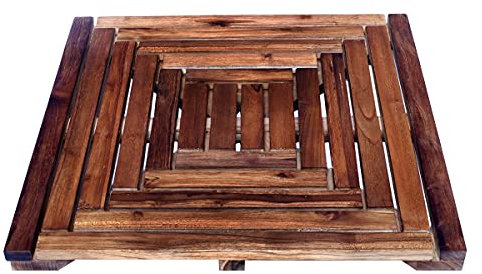 Brillibrum Design Duschvorleger Holz Duschmatte robuste Teakholz Wanneneinlage rutschfest Badvorleger Teak Holz Badematte Innen & Außenbereich Antirutschmatte Holz (60x60cm, Variante 2)