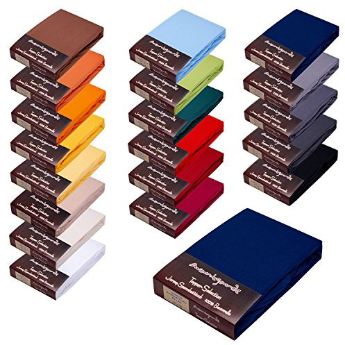 Topper Spannbettlaken/Spannbetttuch f. Boxspringbett - Topper - 180x200-200x220-100% Mako-Jersey-Baumwolle - Laken 165 g/m² (14 - dunkelblau)