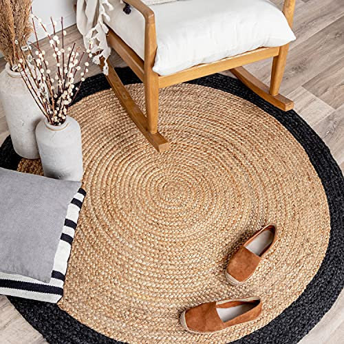 FRAAI | Home & Living Jute Teppich Rund - Fair Natur Schwarz - Jute - Flachgewebe - Einfarbig - Boho, Modern - Wohnzimmer, Esszimmer, Schlafzimmer - Carpet