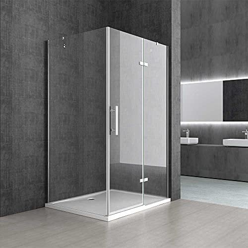 Durovin Bathrooms 1200mm x 750mm Frameless Shower Enclosure with L Shape Rectangular - Hinged Door and Clear Panel