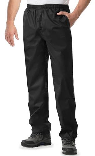 iCreek Regenhose Herren Wasserdicht Leichte Hose Fahrrad Trekking Outdoor atmungsaktiv Hose (Black, Large/30 Inseam)