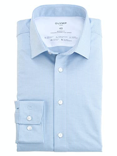OLYMP Luxor 24/Seven modern fit Hemd Langarm Jersey Muster hellblau Größe 40