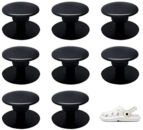 Lorwatin Croc Rivets Replacement, Croc Buttons Strap Repair Rivets for Croc Styled Shoes Accessories, 8 Pack, 6 UK, Black