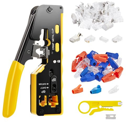 TEENO Crimpzange RJ45,RJ12 Stecker Werkzeug für Netzwerkstecker CAT5/5E/CAT6/CAT7 geschirmter Netzwerkanschluss mit Scherwerkzeug.