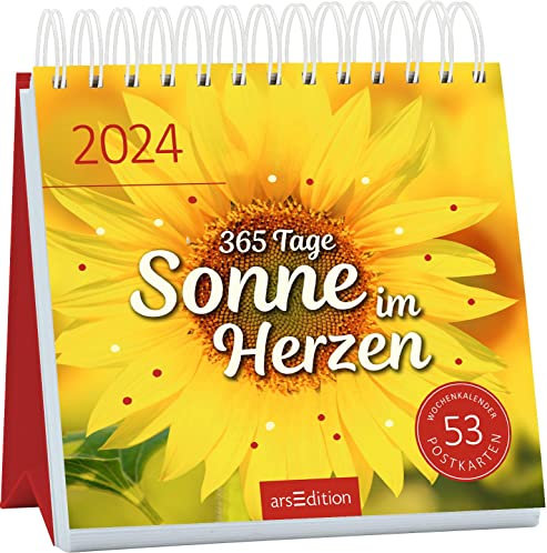Postkartenkalender 365 Tage Sonne im Herzen 2024: Wochenkalender 2024, 53 Seiten für gute Laune und Lebensfreude