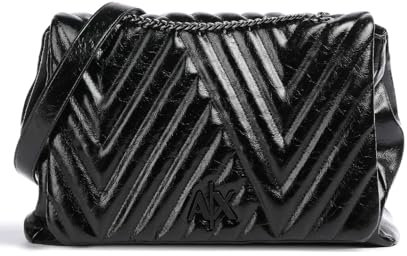 Armani Exchange Women's Margaret, internal Zipped Poco, Chain Handle Shoulder Bag, Nero-Black
