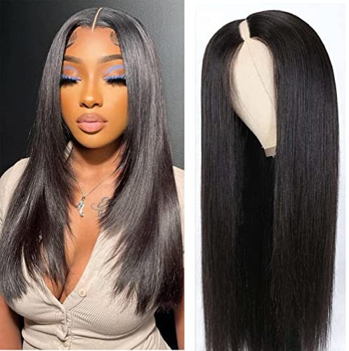 V Part Wig Human Hair Straight 24 Inch Upgrade U Part Glueless Wig for Black Women 4x1 Hand Knit Lace Natural Scalp Quick Style Everyday Hairstyle Vacation Ready Party Occasion 150% Density