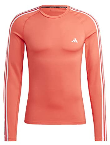 adidas Men's Techfit 3-Stripes Training Long Sleeve Tee, Bright Red, L