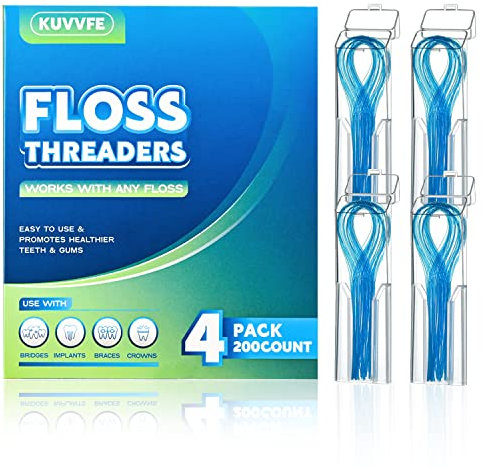 Kuvvfe Zahnseideeinfädler, Tiefenreinigung, Zahnseide für Zahnspangen, Brücken, Implantate, 200 Stück (4 Stück)