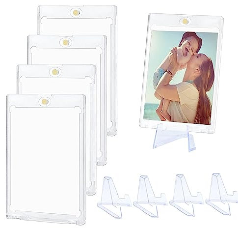 Sammelkarten Hüllen mit Magnet inklusive Ständer, 10 magnetische Toploader plus Standfüße 35PT Kartenfolien Kartenhüllen für Sammelkarten Clip transparente Schutzhülle