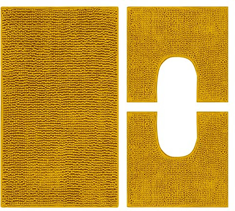 IlGruppone Set Tappeti Bagno con Fondo Antiscivolo Lavabili in Lavatrice Assorbenti 45 x 75 Cm 3 Pezzi - Ocra