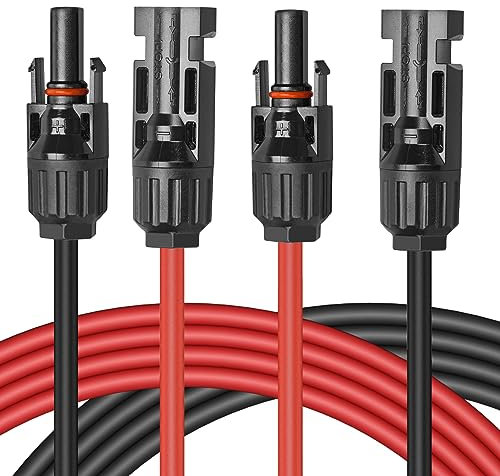 Elecoutek Solar Cable 4mm² 9.84FT Solar Panel Extension Cable with Solar Connectors IP67 Waterproof, 10AWG Solar Wire for Solar Panels, Photovoltaic, Solar Power Systems (3 M Red + 3 M Black)