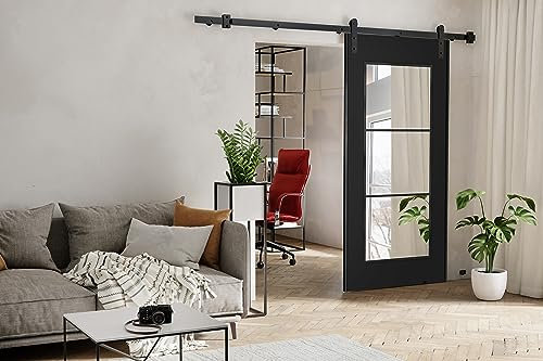 KIER FURNITURE POLI Wall-Mount Schiebetür – Schiebetür Komplettset Schiene Komplettset Mit Tür – Zimmertüren Mit Zarge Komplett - B86xH205xT1,6 cm - Schwarz
