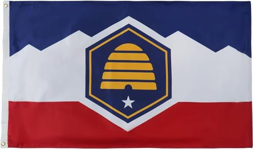 FLAGPARK New Utah-Flagge, 90 x 150 cm, doppelseitig, 3-lagig, strapazierfähiges Polyester-Material, New Utah State Flagge, mit 2 Messingösen, 4 genähten Streifen, UT-Flaggen, Banner, geeignet für den