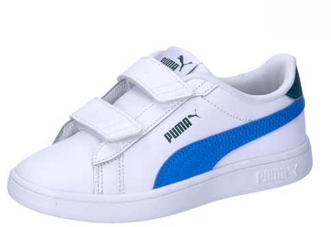 Puma Unisex Kids Smash 3.0 L V PS Sneaker, Puma White-HYPERLINK Blue-Cold Green, 33 EU