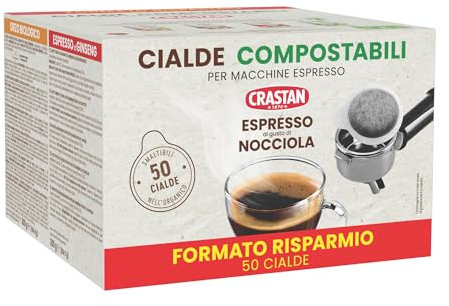 CRASTAN 1870 - Cialde ESE Compostabili - Espresso al gusto di Nocciola - Box da 50 Cialde - Compatibili con Macchine Espresso - Privo di zuccheri