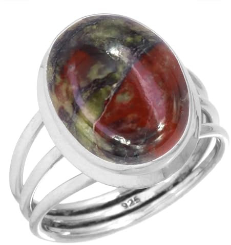 Jeweloporium Mehrfarbiger Drachenblut-Jaspis-Silberring, Größe 59 (18,8), 925er Sterlingsilberring für Damen, echter klobiger ovaler Edelstein, handgefertigter Schmuck