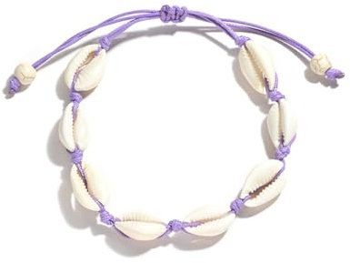 Wisafory Bracelet en coquillage - Bracelet en coquillage - Réglable - Breloques - Bracelet de cheville - Accessoire de plage hawaïen - Pour femmes et filles - Violet