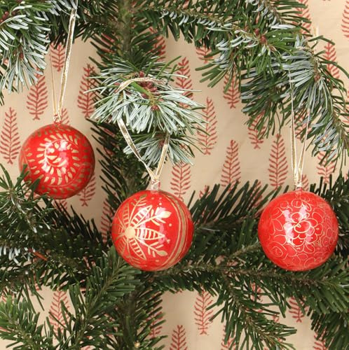 Upcycling Weihnachtskugel 3er Geschenk Set aus Pappmachee, Muster 6