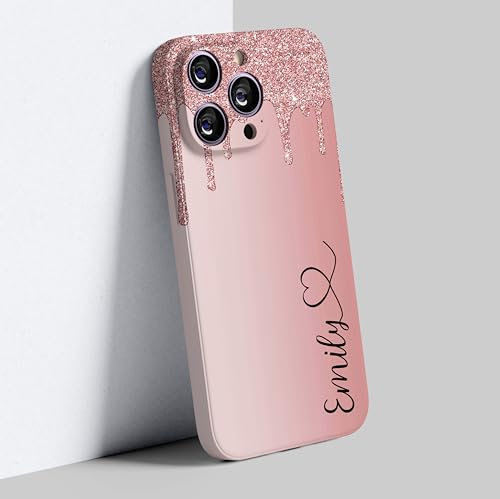 EKAM Personalised Phone Case for iPhone XR - Marble Glitter Fully 3D Printed Fashion Stylish Custom Name With Heart Shockproof TPU Bumper back Cover (Rose Gold, iPhone XR)