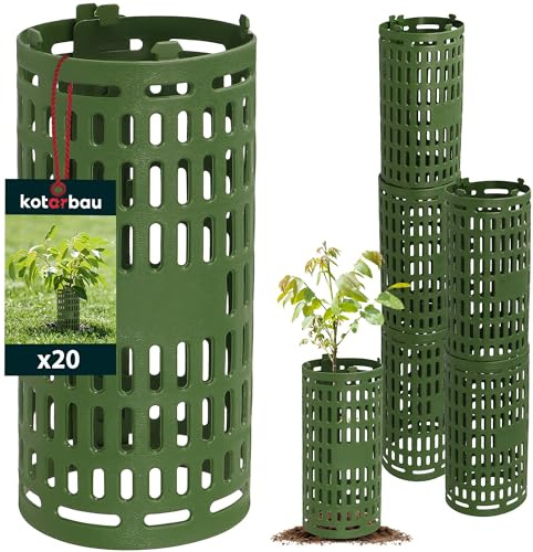 KOTARBAU® 20er Set Baumstamm Schutz - ⌀ 11,5 - Verbissschutz für Bäume - 26 cm hoch - Baumschutz Wildverbiss - für Obstbäume - Erweiterbar & Stapelbar - Kunststoff - Grün
