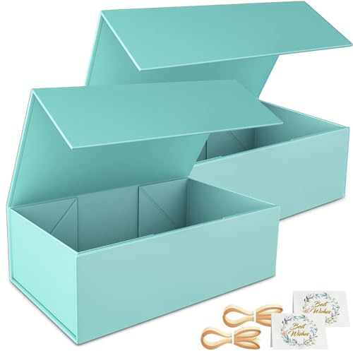 2 Pack Geschenkbox, 24x15x7.6cm Geschenkboxen für Presents with Lids Magnetic Closure Rectangle Collapsible for Groomsman Proposal Box, Christmas, Halloween, Birthday Gift Packging (Türkis)