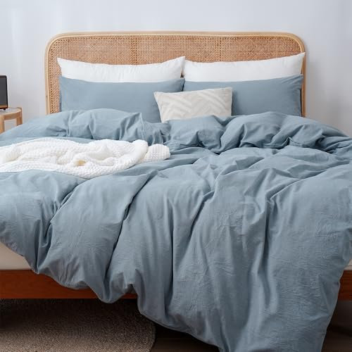 ATsense Bettwäsche 155x220 cm Baumwolle 2teilig, Bettwäsche-Sets Hellblau ÖkoTex-Zertifizierte mit Leinenartigem Griff, Atmungsaktiv, 1 Bettbezug und 1 Kissenbezug 80x80 cm