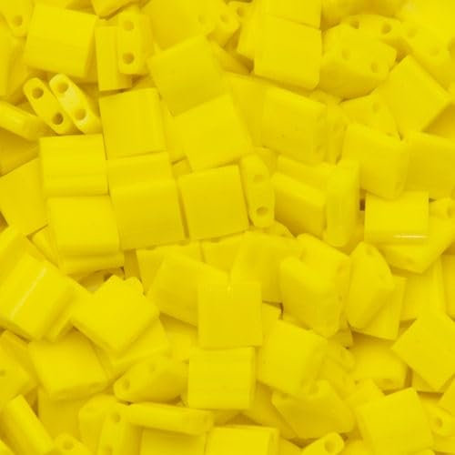 Miyuki 0404 Perles en verre japonais à 2 trous, taille Tila 5 x 5 mm, jaune opaque
