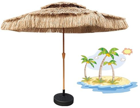 Sun Umbrella Garden Doppelter Strohdach Mittelsäulenschirm Sonnenschirm Hawaii Strandschirm Stroh Marktschirm Terrassenschirm für Garten Balkon Strand