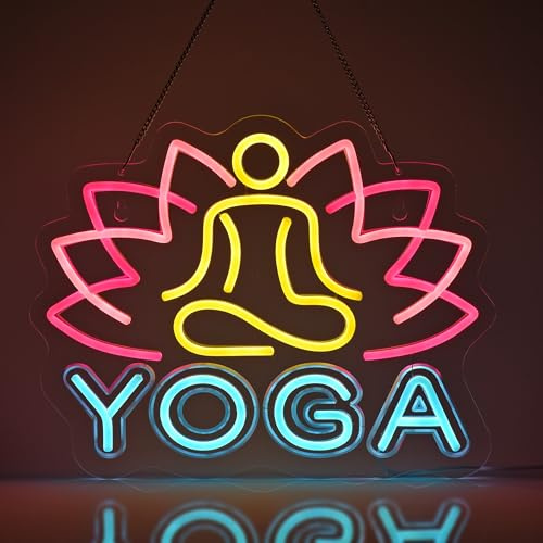 JOMOSPO Yoga-Neonschild, Neonlichter, hängende Wandkunst, Dekoration für Zuhause, Geschäft, Yoga-Studio, Fitness-Club, Zen, Meditationsraum, USB-betrieben, ultrahell, dimmbar, 40 x 32 cm